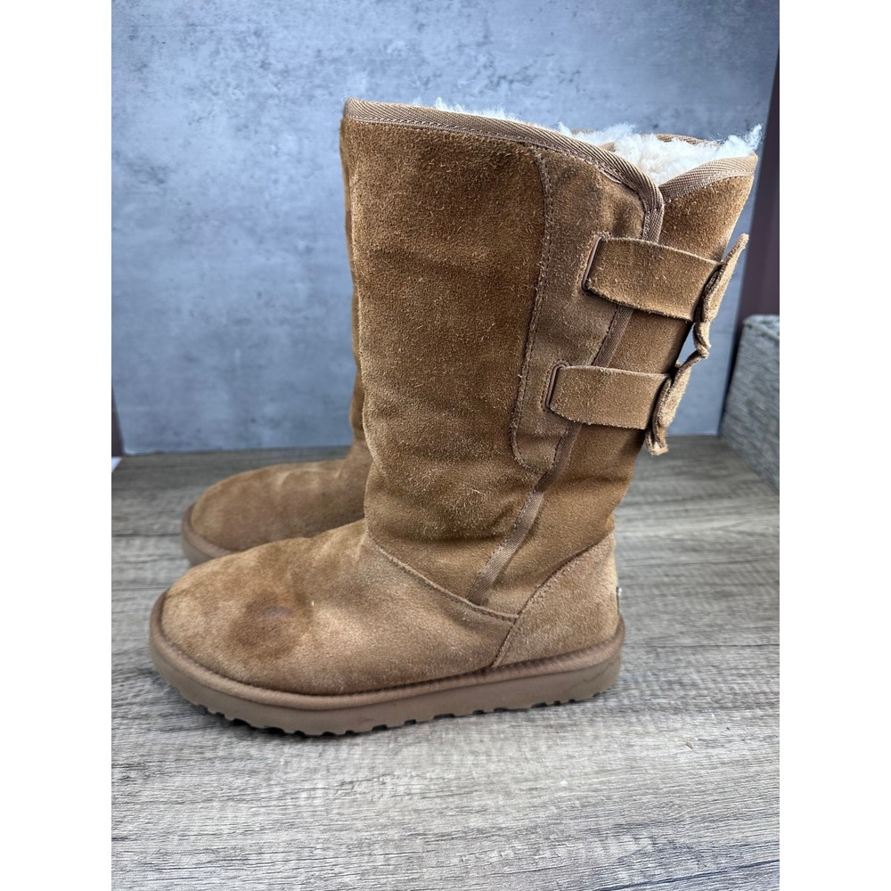 UGG~Women's~Allegra Bow II Chestnut Brown Suede Tall Boots~Size 8